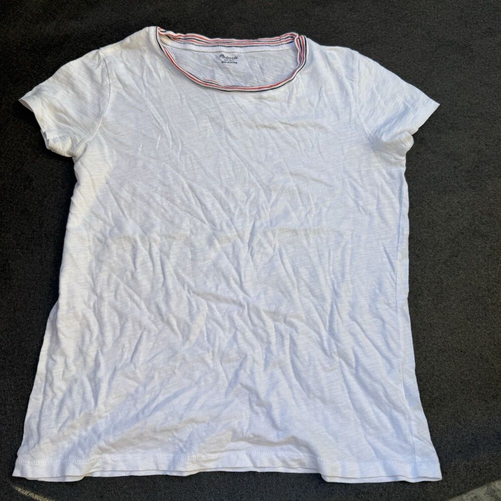 madewell womens small extra t shirt white red blue striped xs short sleeves A5